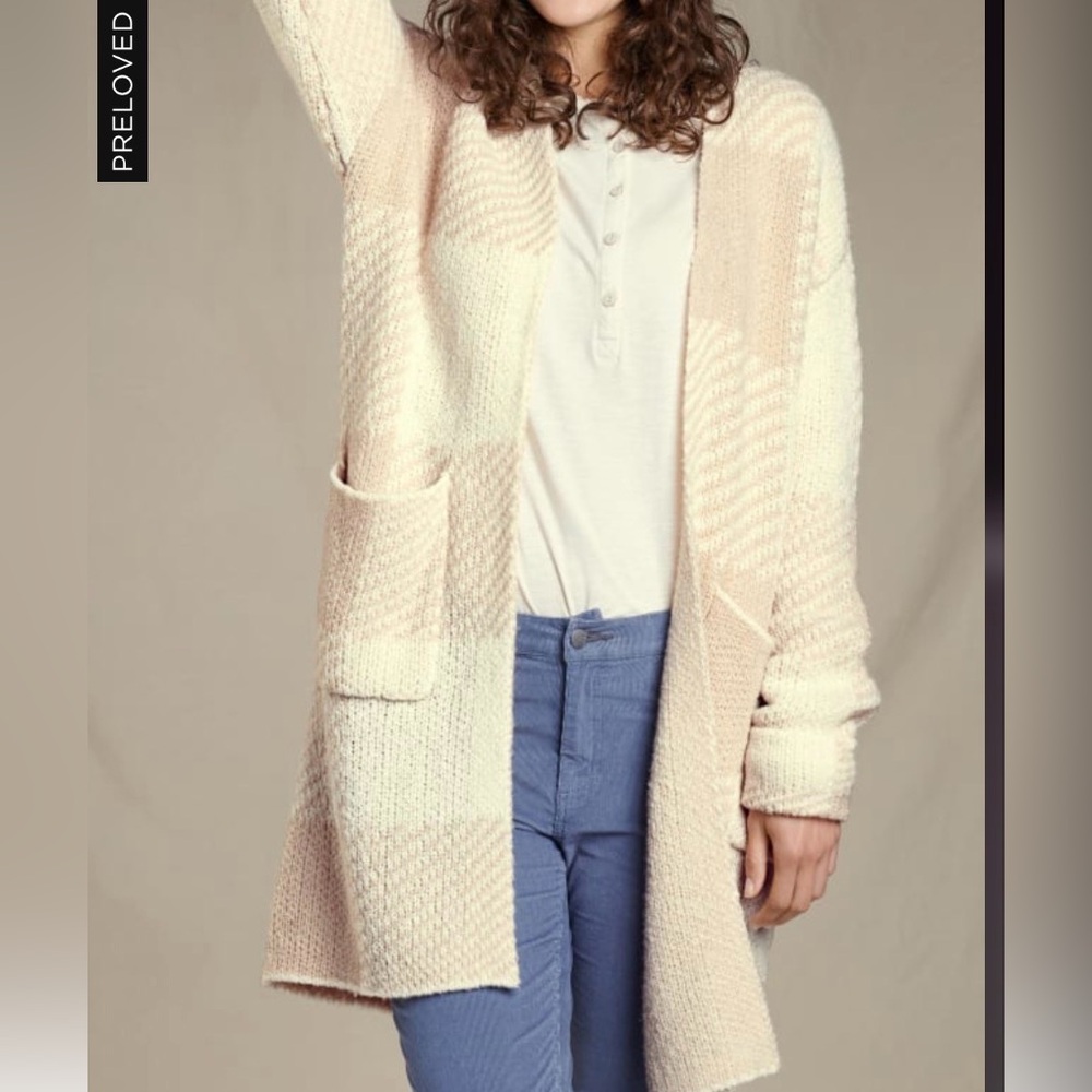 Toad&Co oatmeal cabin fever earthy girl Cream Open-Front Knit Cardigan oversized